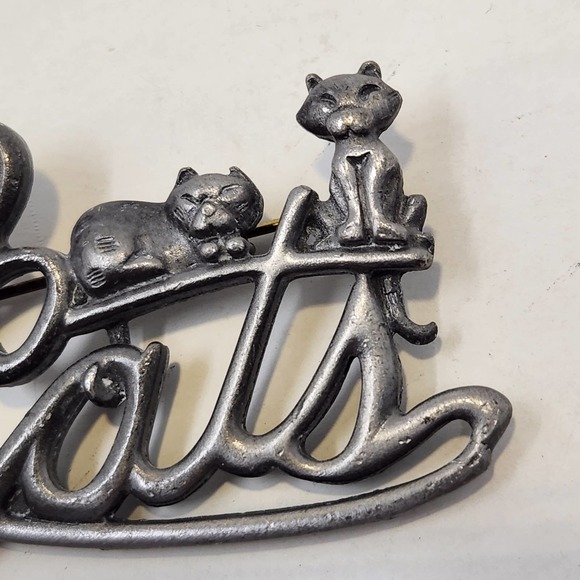 AJC I Heart Cats Silver Tone Brooch Pin Red Enamel Heart Kittens Vintage Feline - Picture 3 of 6